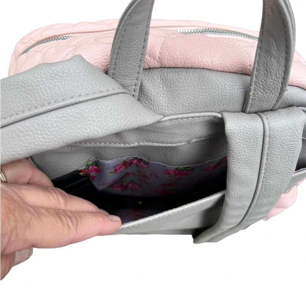 Betsey Johnson Pink and Gray True to Your Heart Quilted Backpack Diaper Bag‎